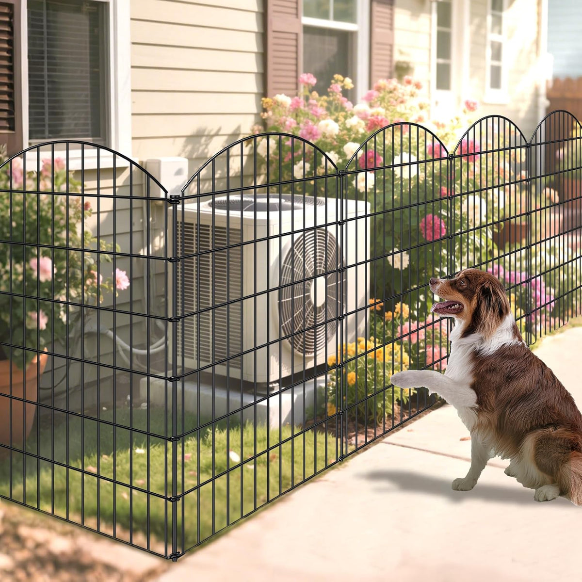 Metal Garden Fence 48in (H) x 12.7ft (L), 5 Panels + 6 Stakes Dog Fence Border Fence Animal