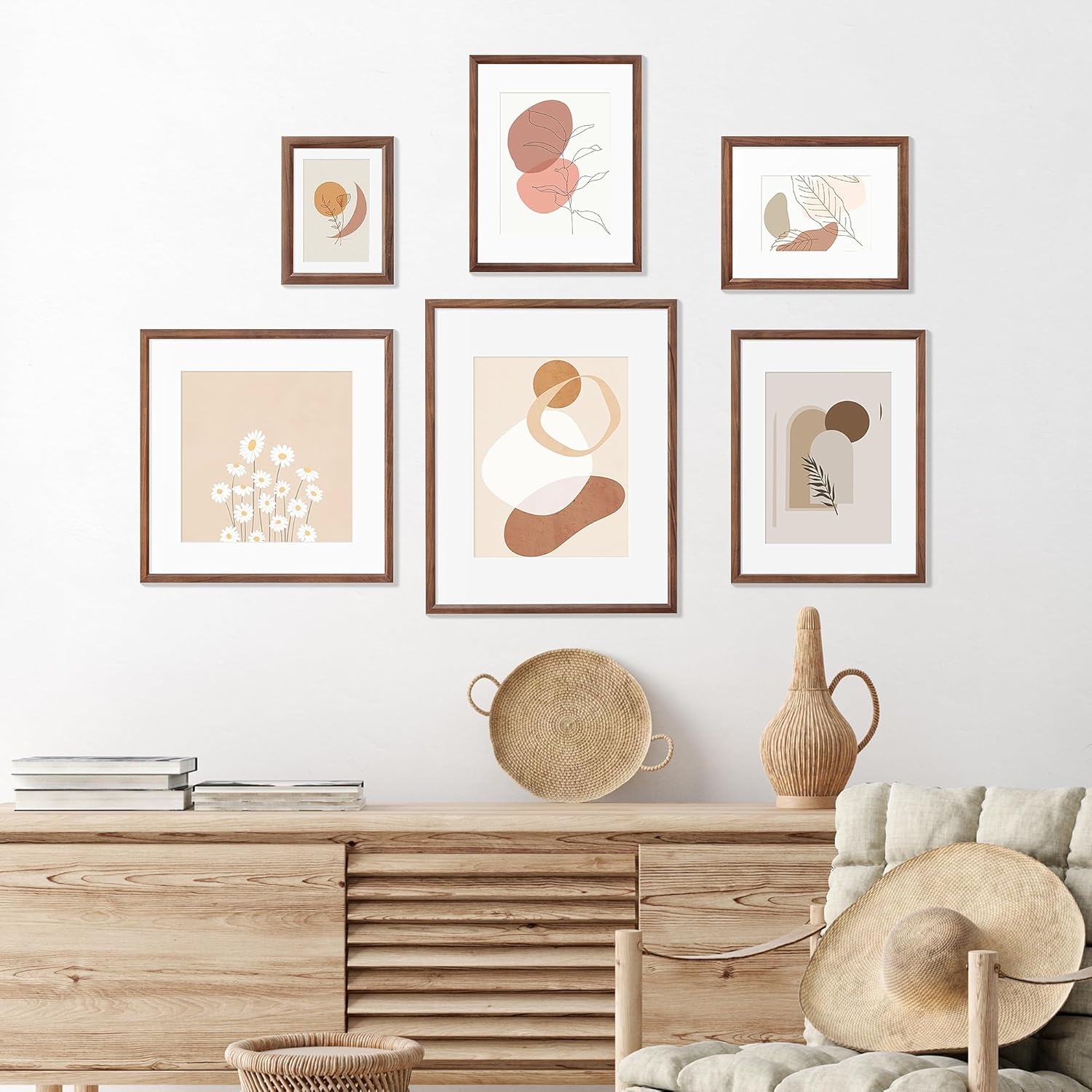11x14 Picture Frame Natural Solid Walnut Photo Frames with 8x10 Removable Mat Wall Hanging Large