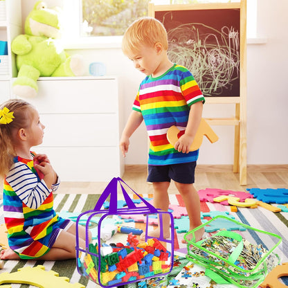 6 Colors Large Toy Storage Bags with Labels, Reusable Clear PVC Board Game Storage, Travel