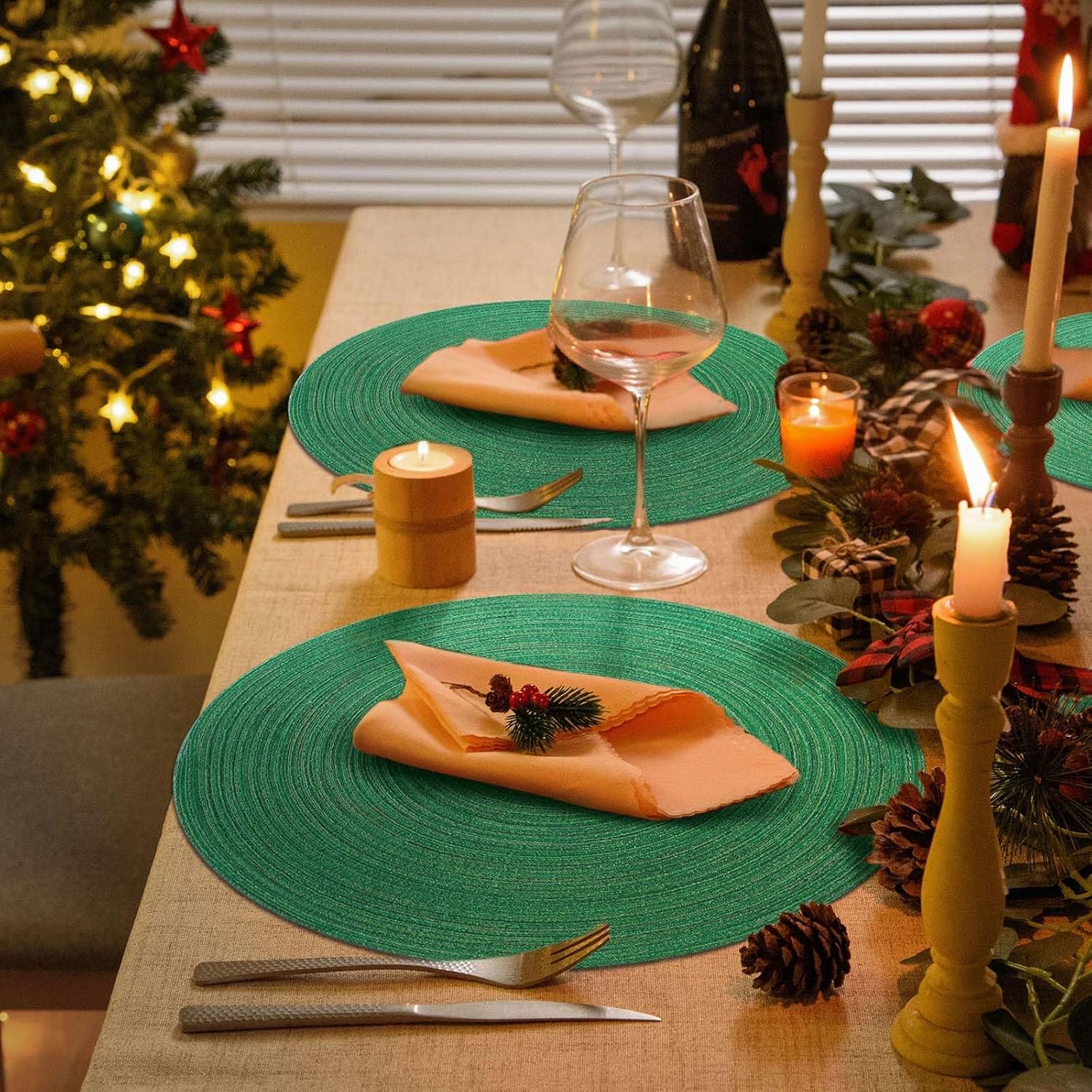 AHHFSMEI Round Braided Placemats Set of 6 Round Table Mats for Dining Tables Natural Woven Heat