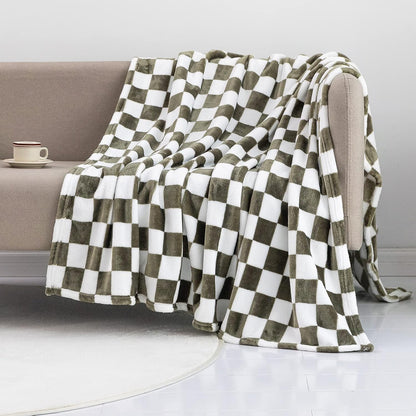 LOMAO Throw Blankets Flannel Blanket with Checkerboard Grid Pattern Soft Throw Blanket for Couch