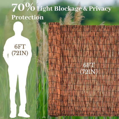 Brown 6FT X 16.4FT Reed Fencing Roll, Balcony Privacy Reed Shade Bamboo Fencing Garden Fence