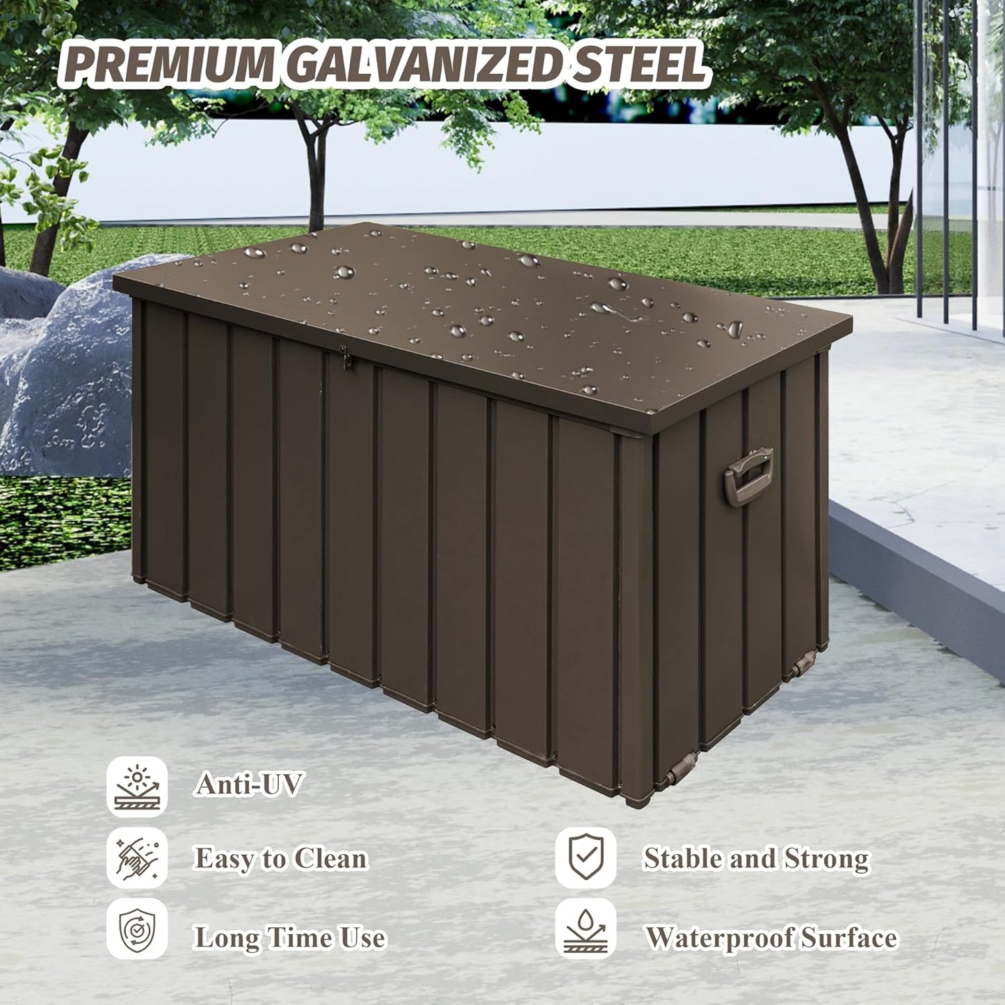 Domi Deck Box 190 Gallon, Waterproof Lockable Steel Outdoor Storage Container for Outside Cushions