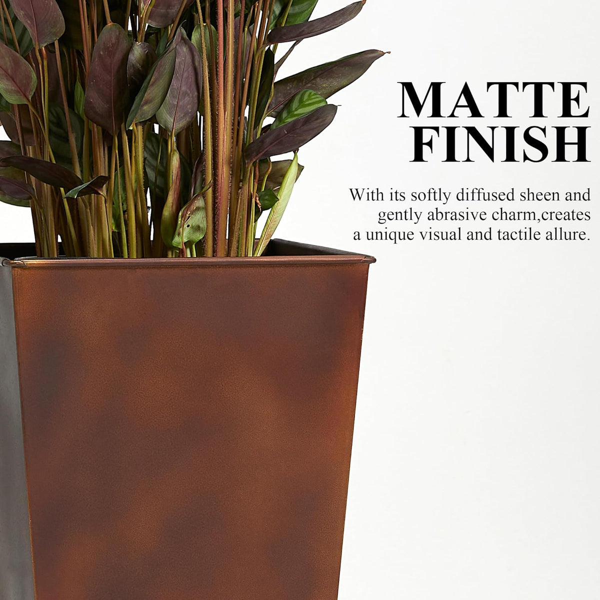 WORTH Garden 12" Dia x 25" H Large Metal Planter Set of 2, Matte Bronze Retro Finish Tall Square
