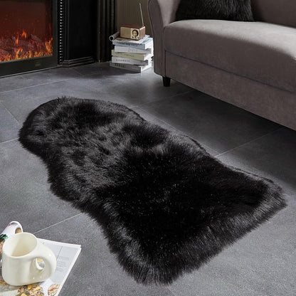 AMTOVO Faux Fur Rug, Black Area Rug, Fluffy Sheepskin Rug, Fuzzy Ultra Soft 2 x 4 ft Shag Rugs for