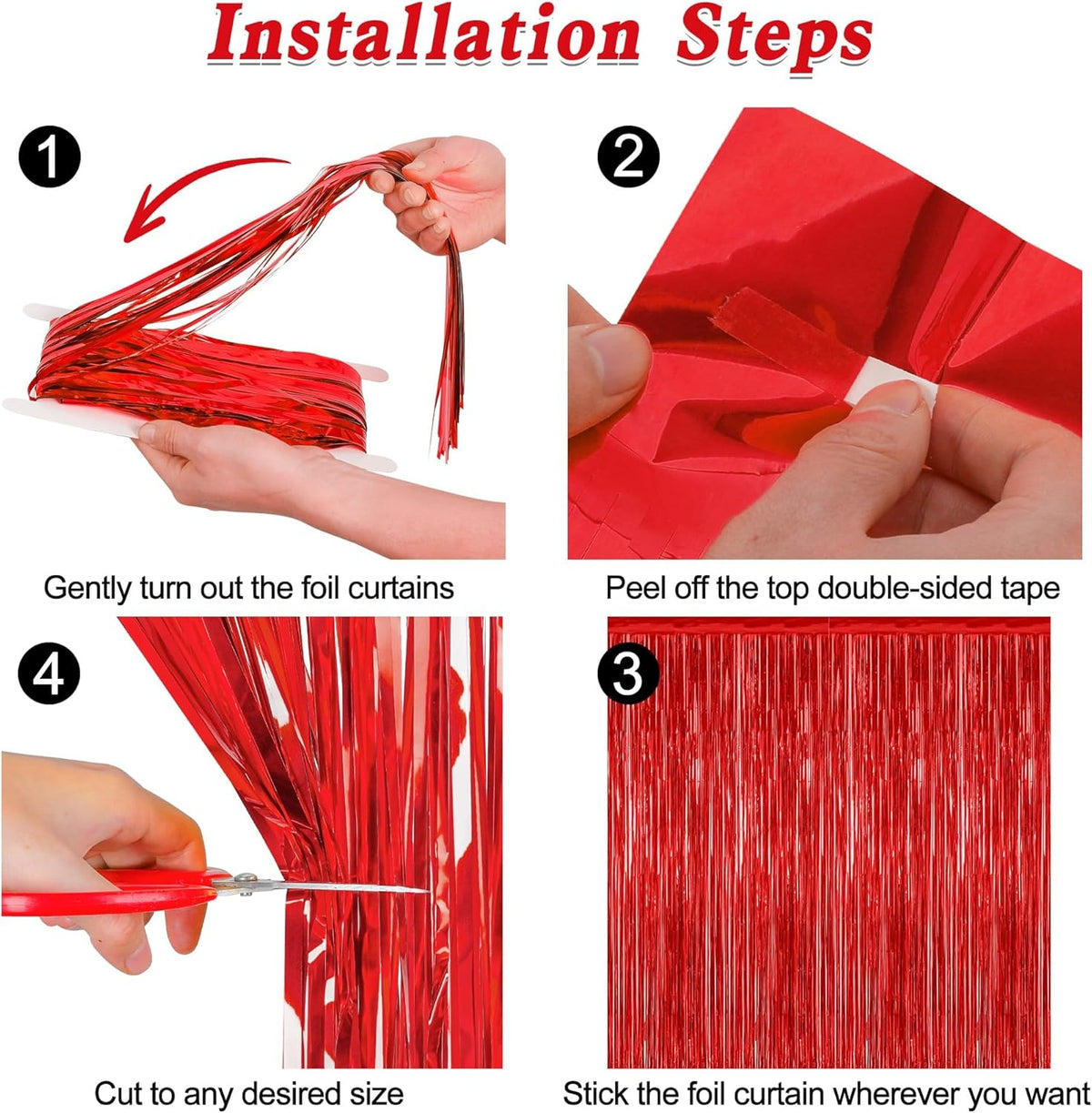 2 Pack Red Tinsel Backdrop, 3.28 FT x 7.05 FT Fringe Curtains, Red Foil Tinsel Party Streamer