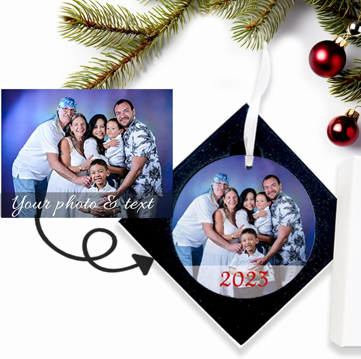 Custom Photo Christmas Ornament 2025 – Personalized Picture & Text Christmas Keepsake, Unique Gift
