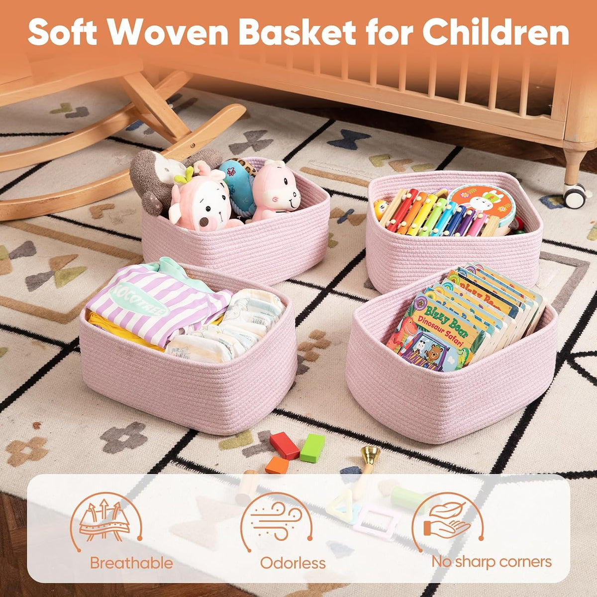 OIAHOMY 4 Pack 14.17*11.02*6.3IN Storage Baskets for Organizing Shelves, Woven Rope Baskets for