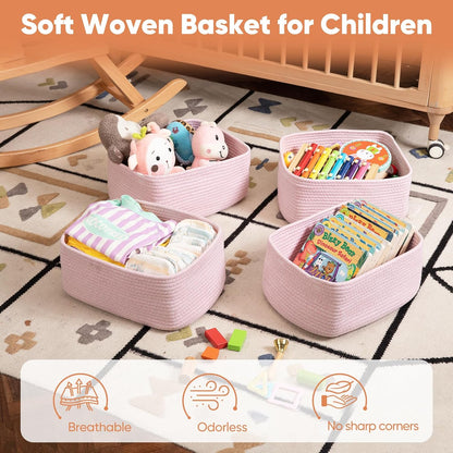 OIAHOMY 4 Pack 14.17*11.02*6.3IN Storage Baskets for Organizing Shelves, Woven Rope Baskets for