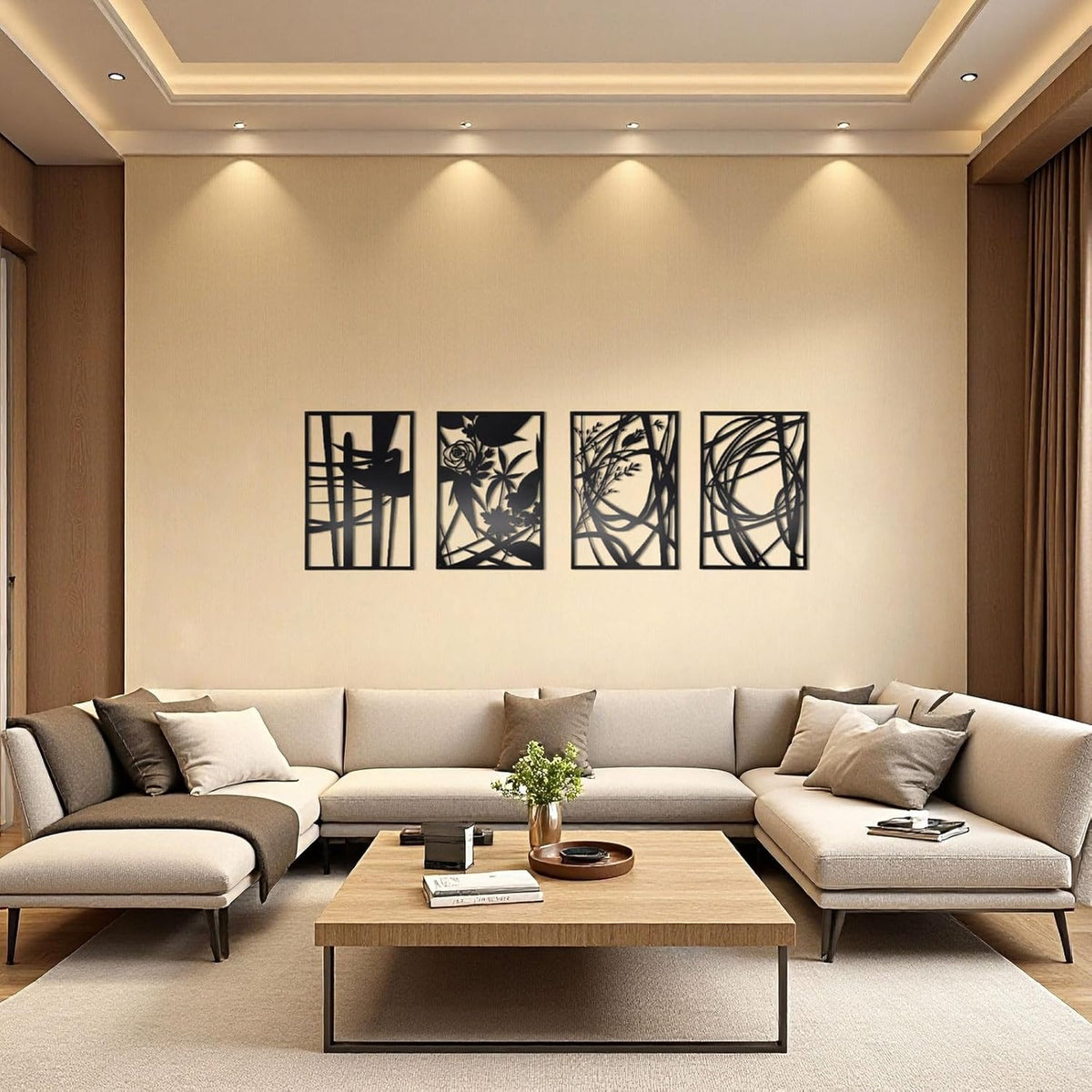 AIM & GGKK 4 Pack Black Abstract Wall Art Décor, Minimalist Décor Single Line Art Wall Decorations