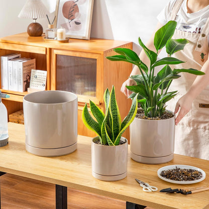 vancasso Ceramic Planters, Plant Pots for Indoor Plants, 6.25+8.25+10.25 Inch Ceramic Pots for