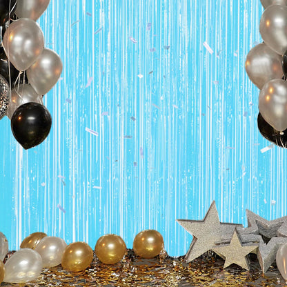 3 Pack Foil Fringe Backdrop - Pastel Blue Shiny Tinsel Curtains for Party Decoration/Photo Booth