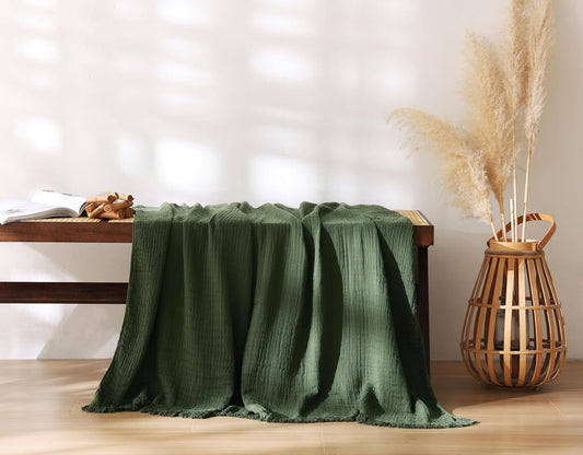 100% Cotton Muslin Throw Blanket for Bed, Couch, Small, Decorative, Soft, Pre-Washed, Breathable
