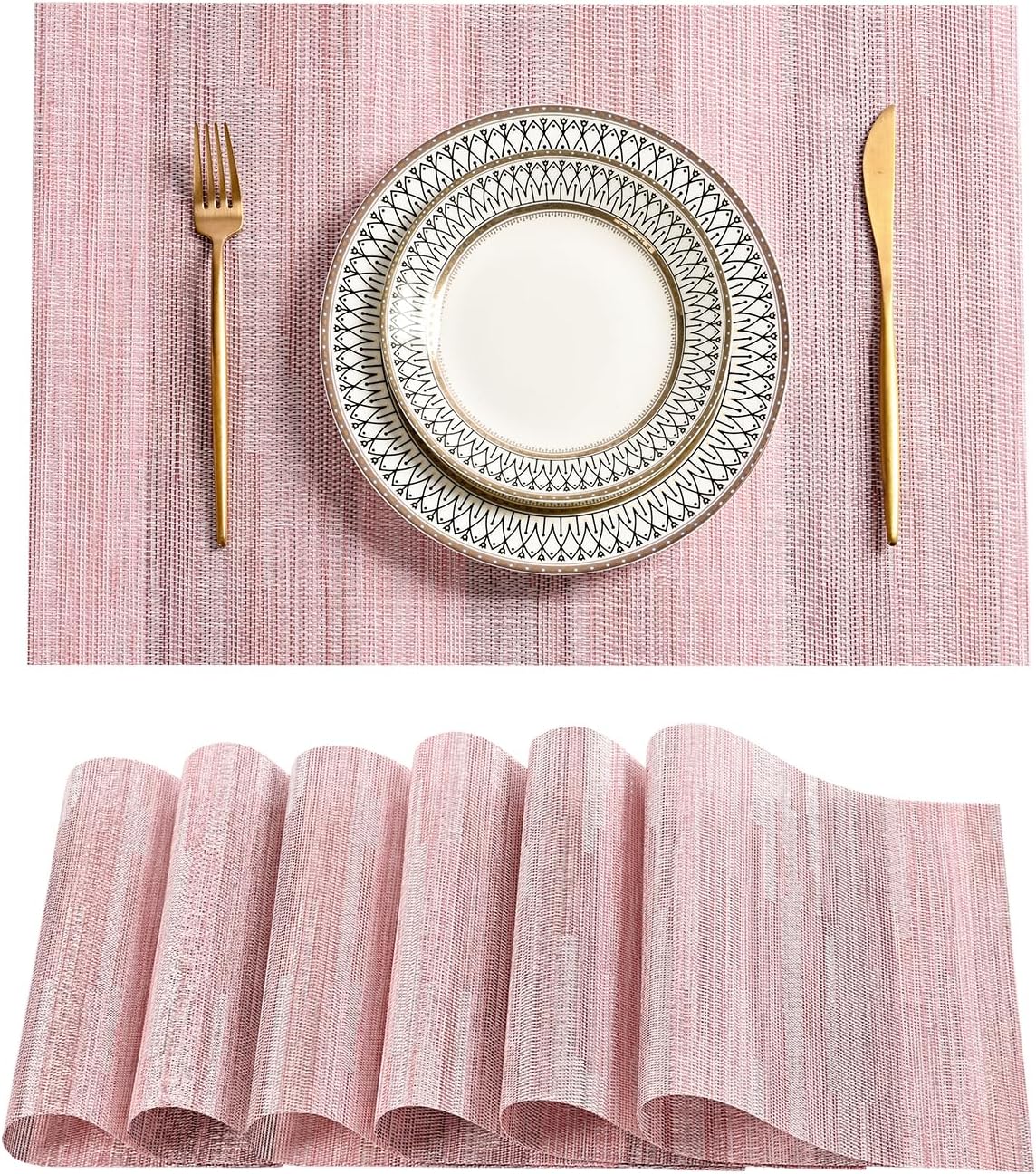 Leetaltree Misty Rose Placemats Set of 6 - Heat Resistant Non-Slip Place mats for Dining Table