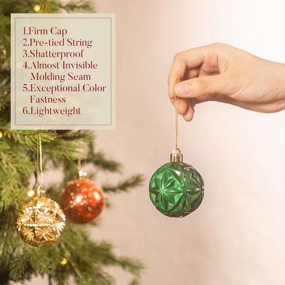 Valery Madelyn Ornaments for Christmas Trees, 16ct 2.36 Inches Red Green and Gold Shatterproof