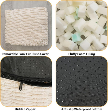 Round Stuffed Pouf Ottoman for Foot Rest, Storage Ottoman Pouf Foot Stool Cushion, Faux Fur Poufs