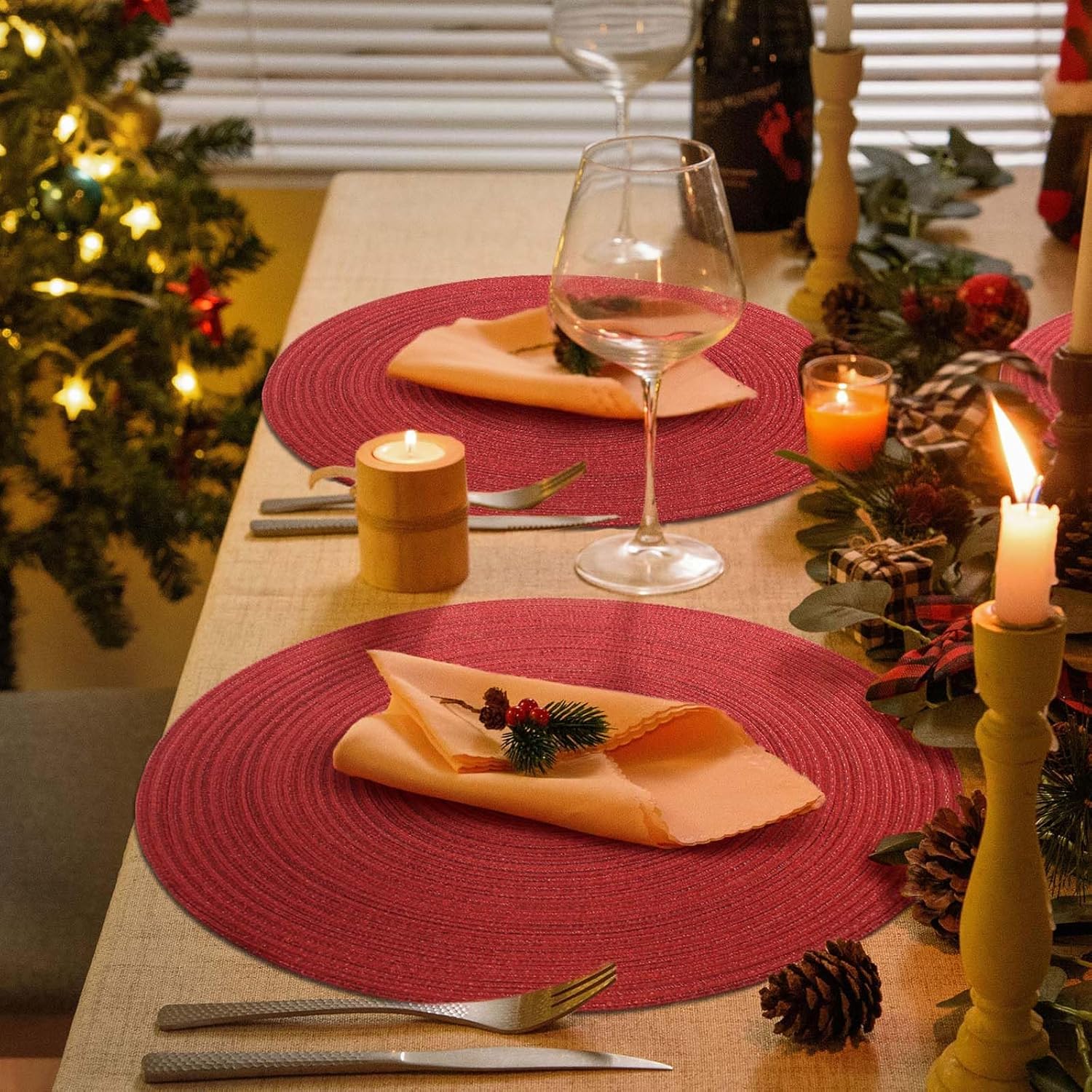 AHHFSMEI Round Braided Placemats Set of 6 Round Table Mats for Dining Tables Natural Woven Heat