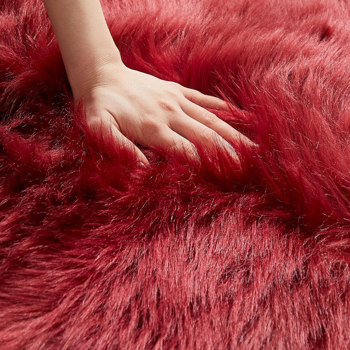 AMTOVO Faux Fur Rug, Burgundy Ultra Soft Fluffy Shag Sheepskin Rug, 2 x 6 ft Runner Area Rugs for