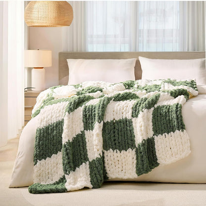 L'AGRATY Chunky Knit Blanket Throw: 50''x60'' Chenille Chunky Knitted Throw Blankets for Bed Couch