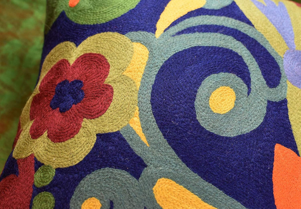 Blue Floral Pillow Cover | Navy Flower Throw Pillow | Outdoor Suzani Cushions | Hand Embroidered