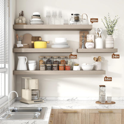 Heimlove 48" Floating Shelves for Wall,10 Grey Deep Rustic Wood Display & Storage Wall Shelves with