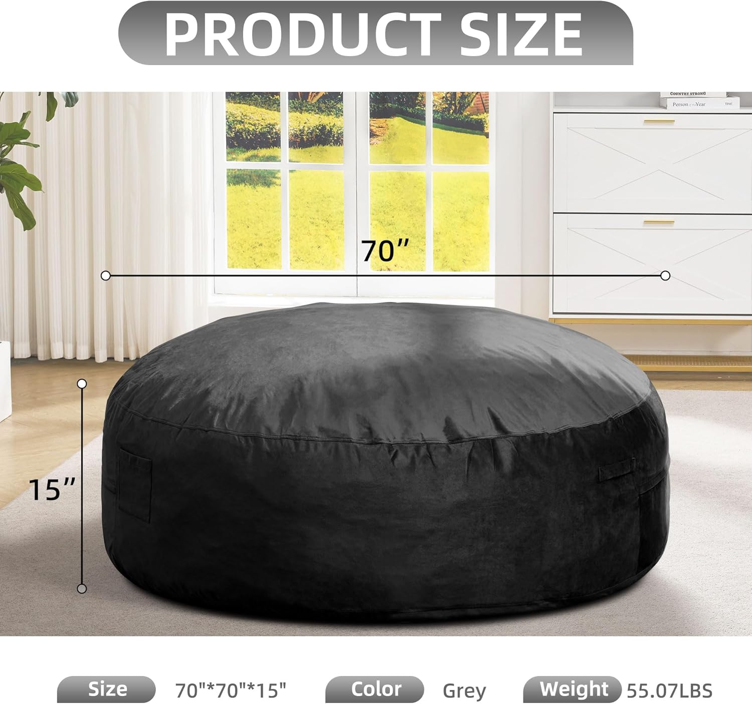 Hobestluk 6FT Bean Bag Chair Bean Bag Chairs for Adults Giant Bean Chairs with Velvet Cover, Memory