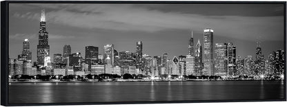 Wieco Art Framed Wall Art Chicago City Center Skyline Black and White Wall Decor Canvas Prints