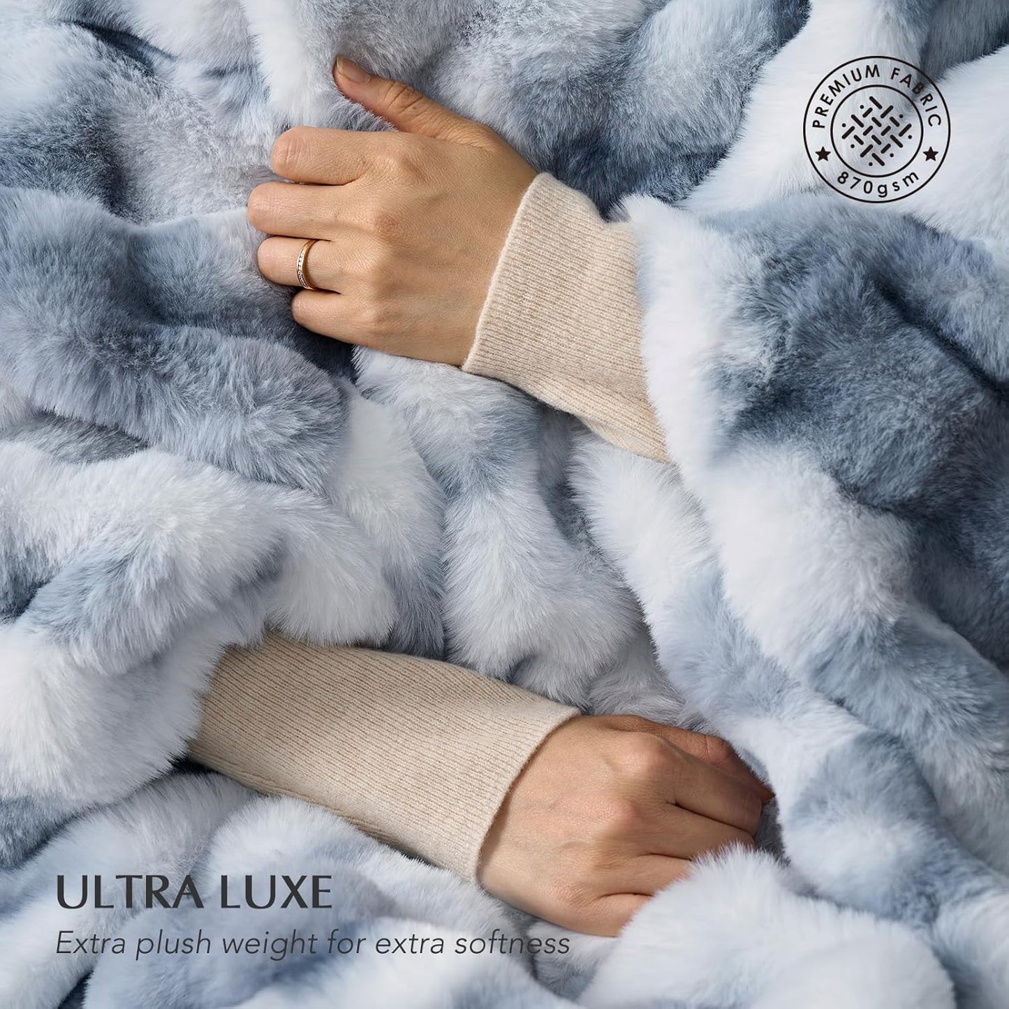 EVERGRACE Ultra Soft Luxury Fluffy Ridgeline Faux Rabbit Fur Throw Blanket, Thick Warm Bubble Throw