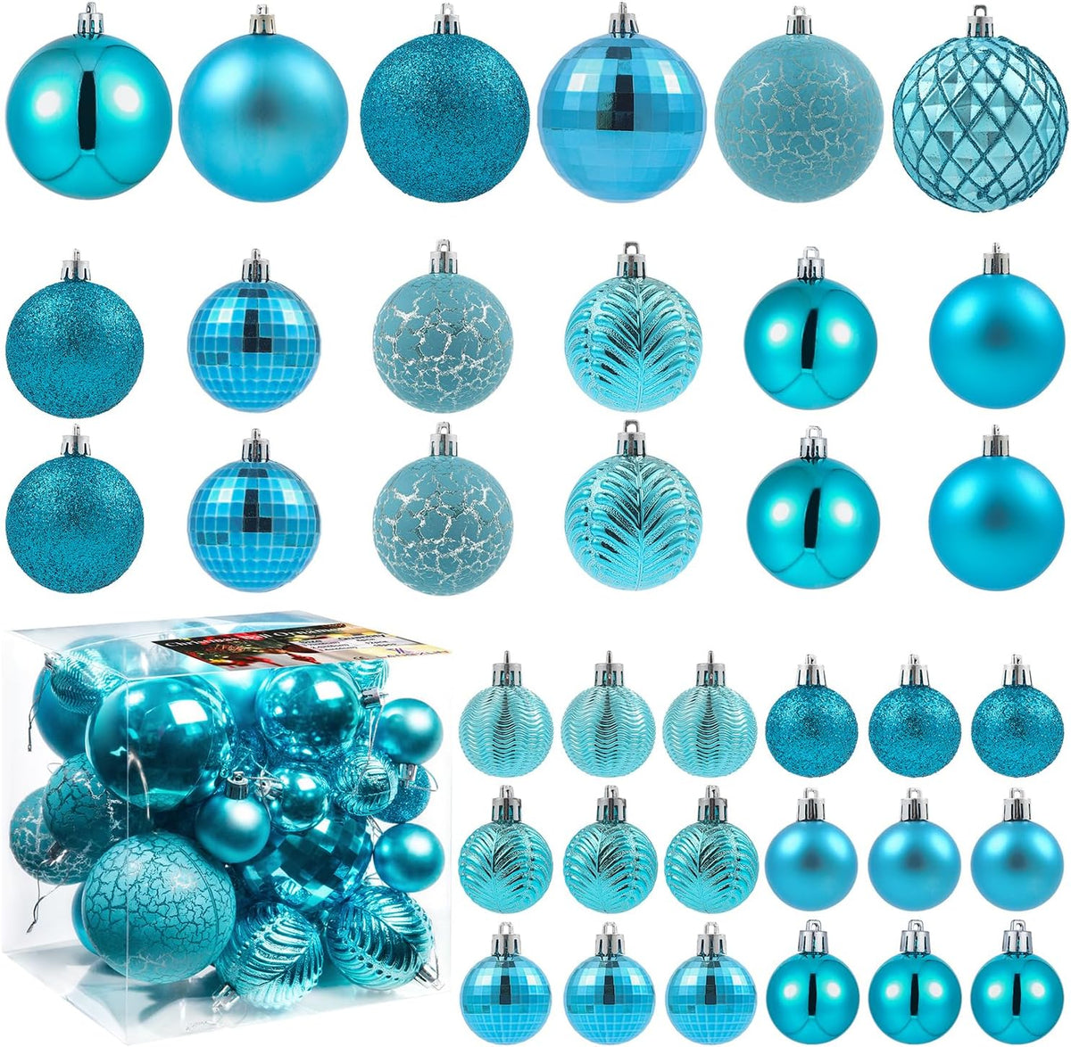 LANGXUN 36pcs Acid Blue Christmas Tree Decorations Balls, Bolas De Navidad, 2025 Christmas Decor