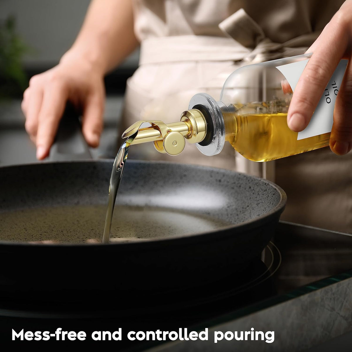 Olive Oil Dispenser Bottle - Includes 55 Kitchen Essential Labels - Cooking Oil Bottles for