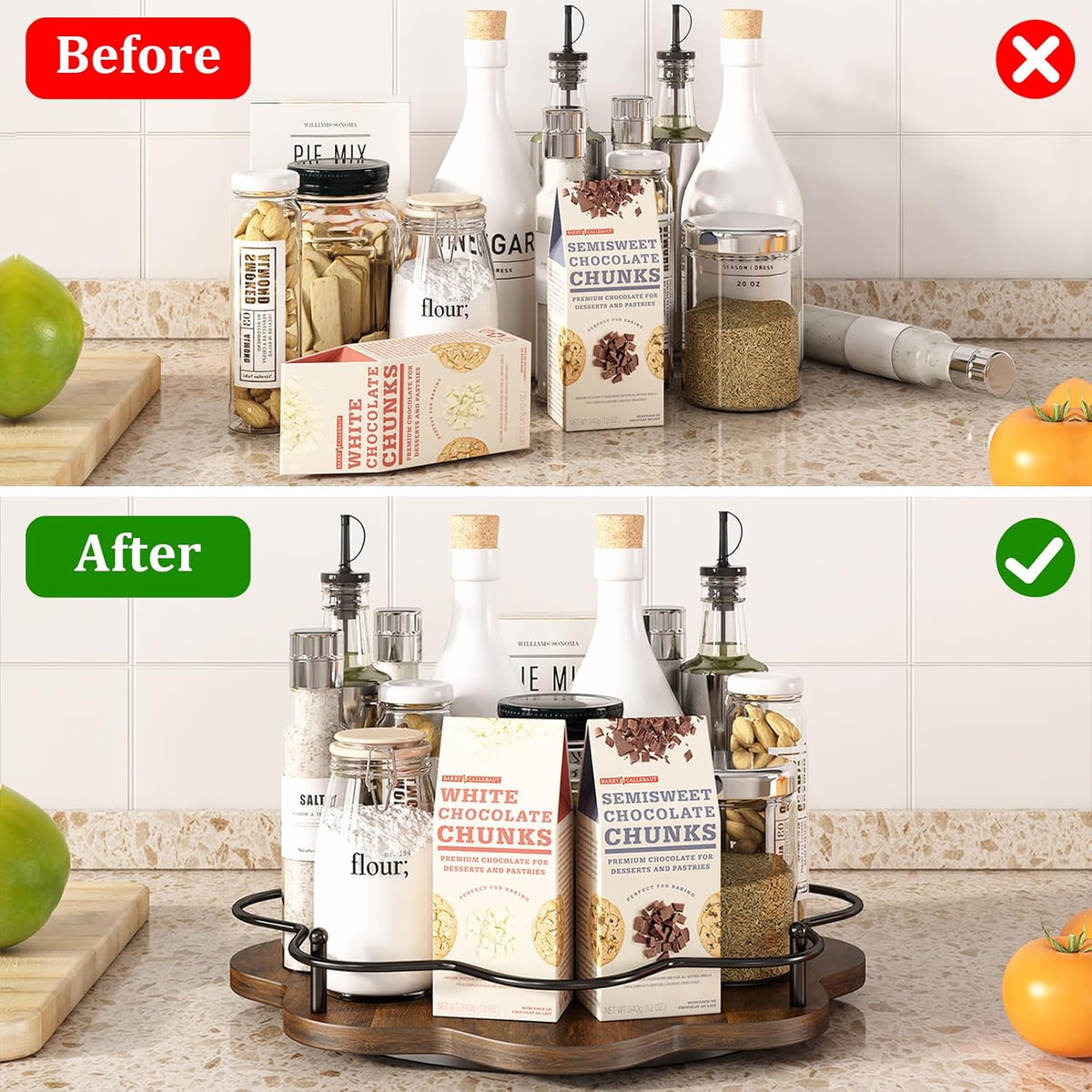 12" Lazy Susan Turntable Organizer,Round Wooden Lazy Susan Organization and Rotating Spice Rack for