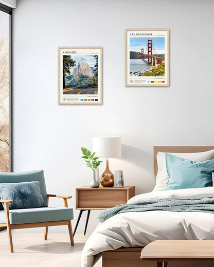 HesenDot Natural OAK Wood Golden Gate Bridge Framed Wall Art,12x16in San Francisco City Skyline