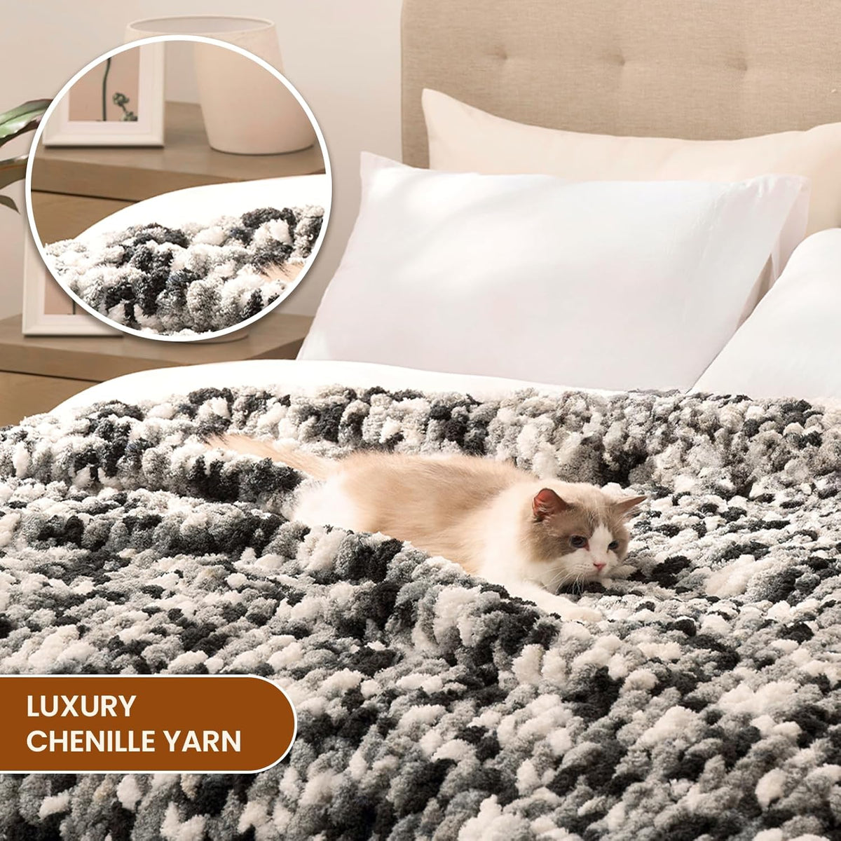 L'AGRATY Chunky Knit Blanket Throw: 50''x60'' Chenille Chunky Knitted Throw Blankets for Bed Couch