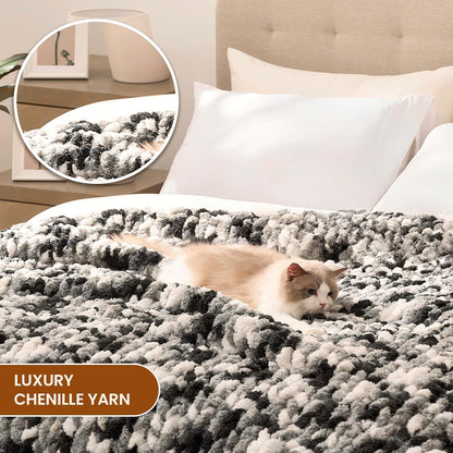 L'AGRATY Chunky Knit Blanket Throw: 50''x60'' Chenille Chunky Knitted Throw Blankets for Bed Couch