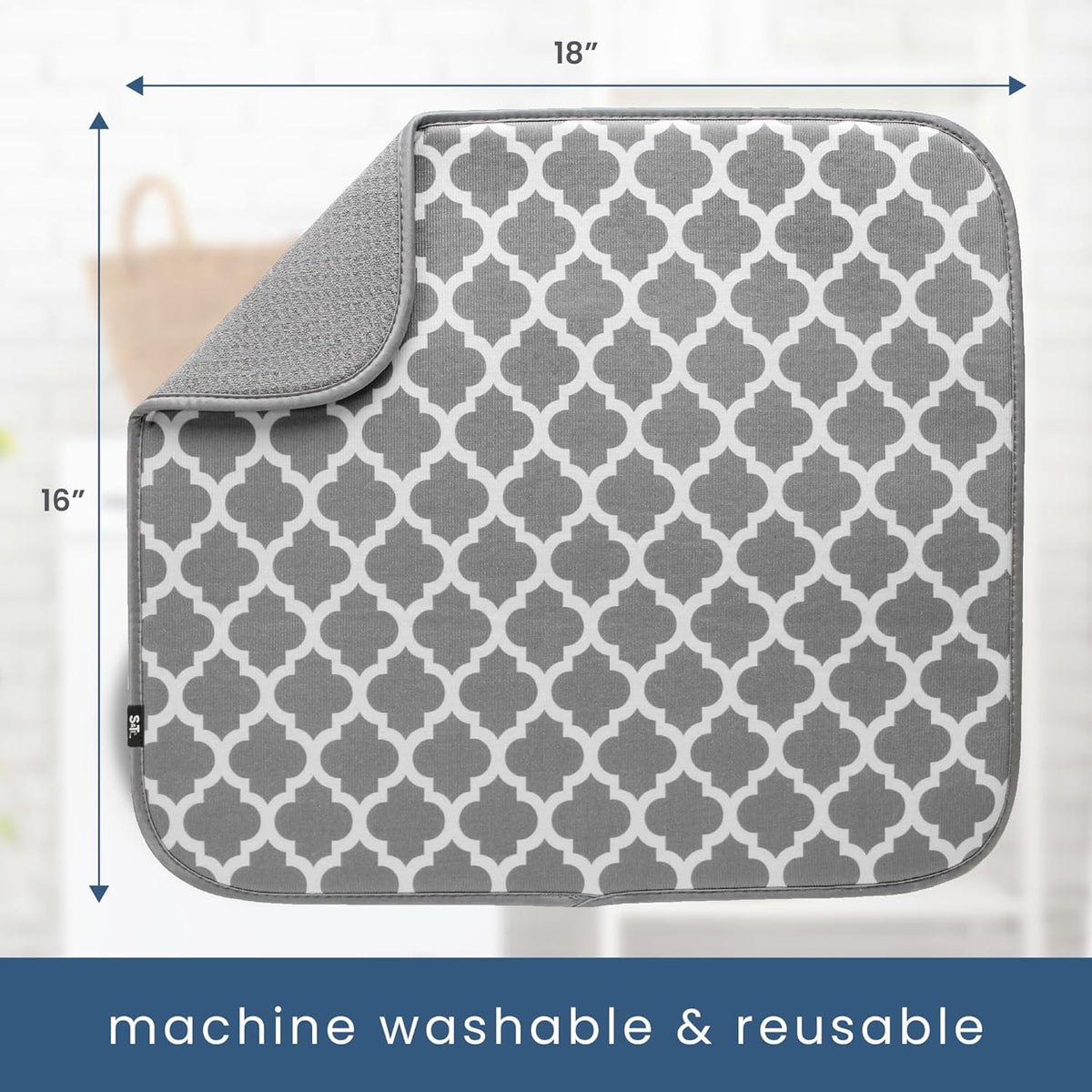 S&T INC. Dish Drying Mat, 16” x 18”, Absorbent Microfiber Kitchen Counter Mat, Dish Drying Pad for