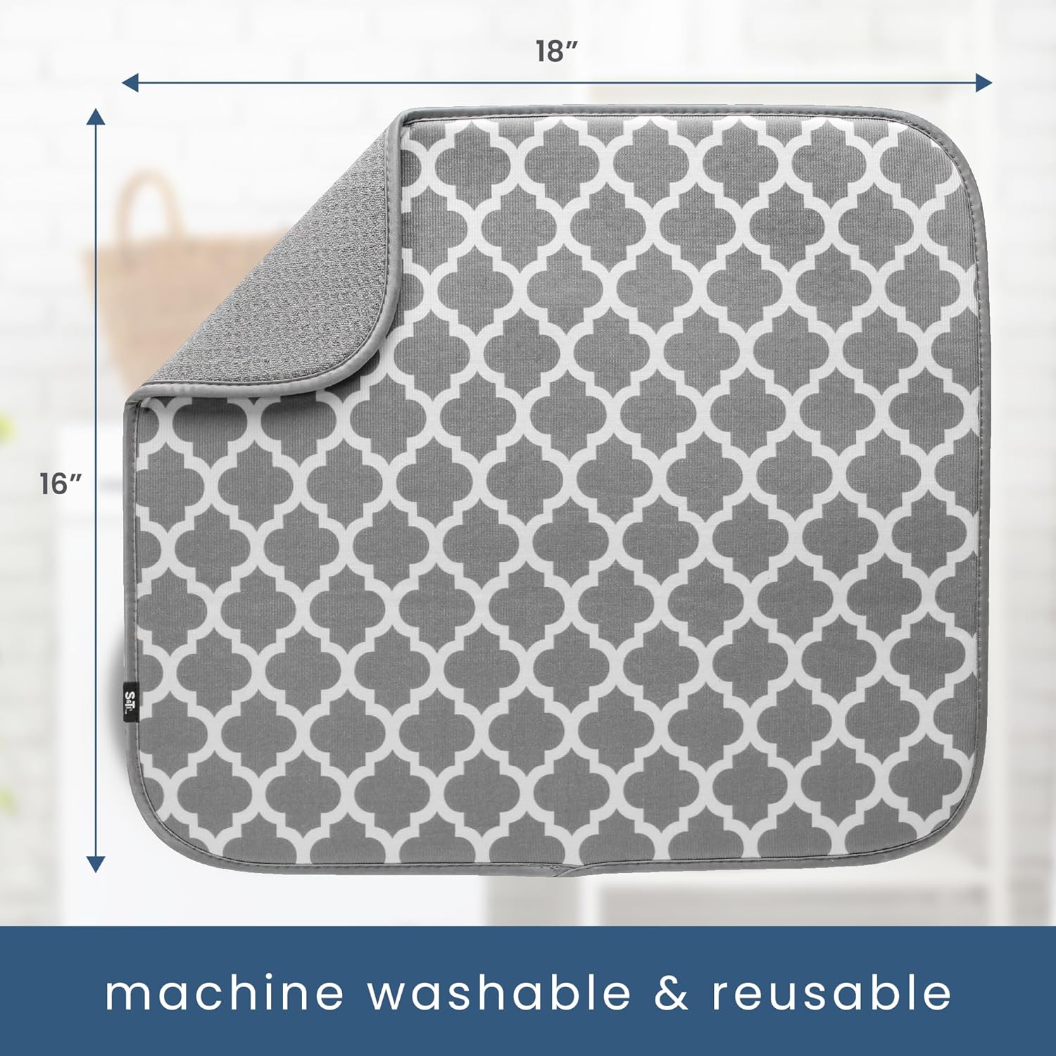 S&T INC. Dish Drying Mat, 16” x 18”, Absorbent Microfiber Kitchen Counter Mat, Dish Drying Pad for