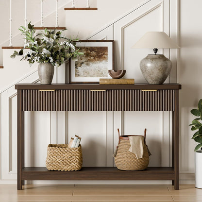 Lulive 51" Fluted Console Table for Entryway, Entryway Table with 3 Wooden Drawers, Farmhouse