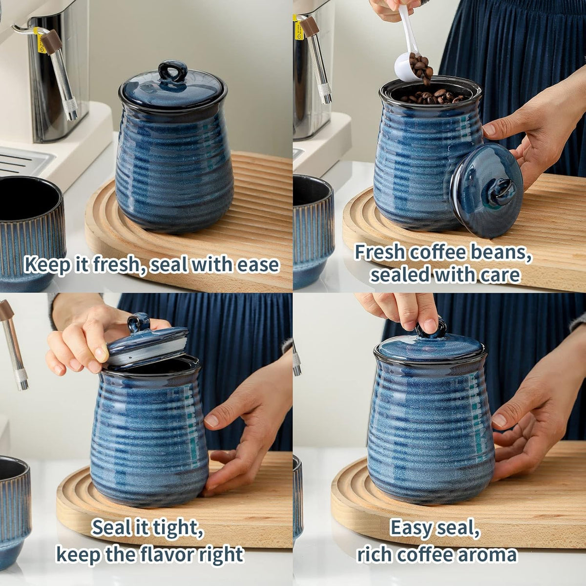 Hasense Kitchen Canisters Set with Airtight Lid for Countertop, 25 Ounce Ceramic Vintage Food