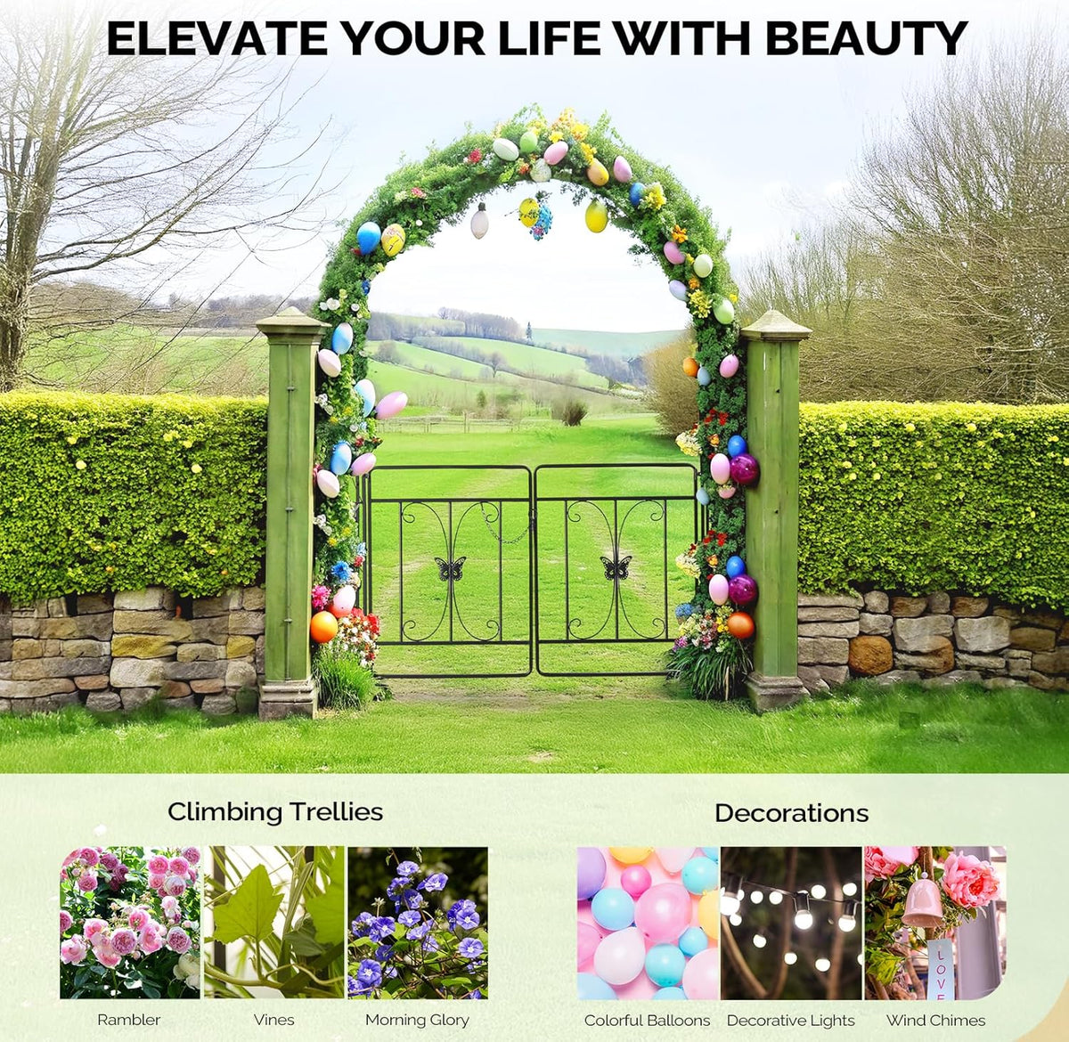 VINGLI Garden Arbor Arch, Wedding Arch Archway for Ceremony Party, Trellis for Plant Climbing