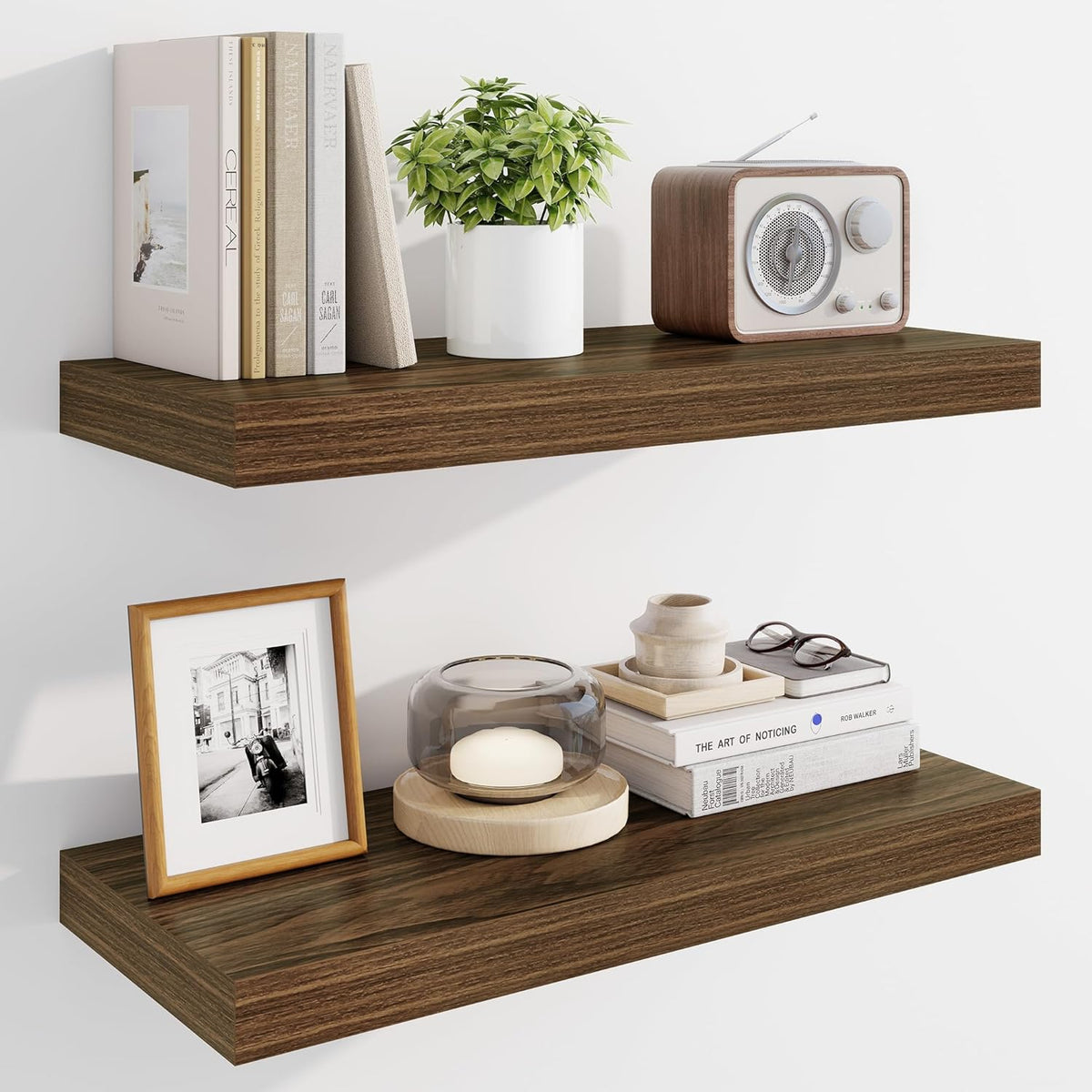 Marsmiles 24" Floating Shelves for Wall, Wooden Shelves with Invisible Brackets Set of 2, Rustic