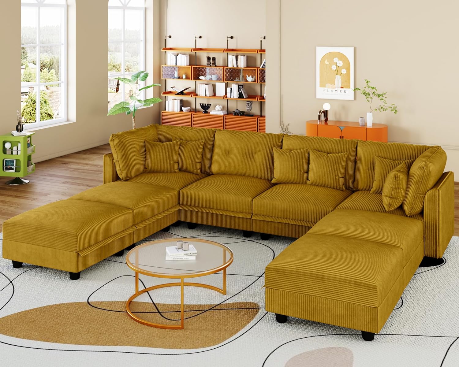 LLappuil Modular Sectional Sofa with Storage Seats, Corduroy Convertible Modular U Shaped Sectional