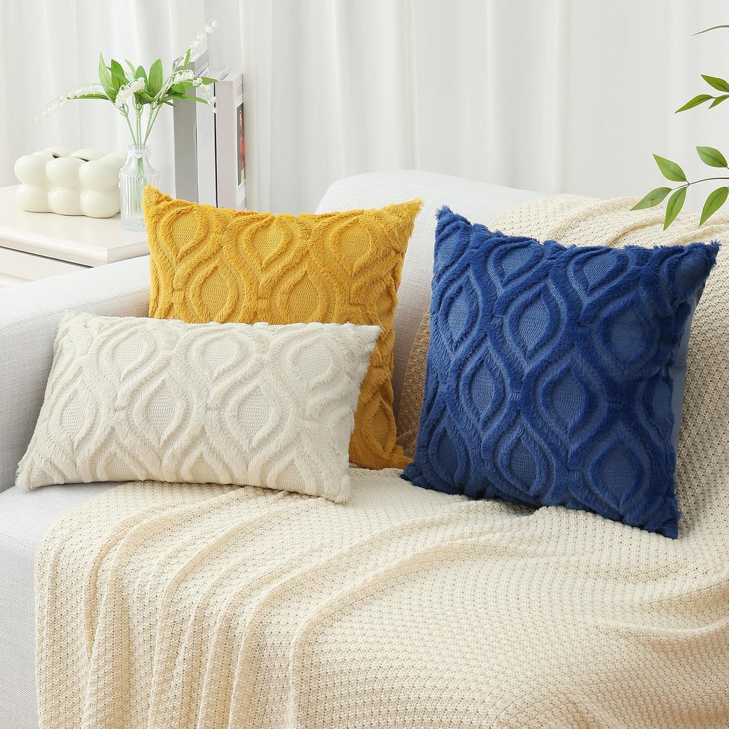 decorUhome Fall Throw Pillow Covers 12x20 Inch Set of 2, Soft Plush Decorative Faux Fur Dark Blue