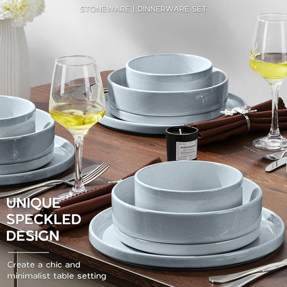 Onader Dinner Plates and Bowls Sets, 8 Pieces Stoneware Dinnerware Service for 2, Gray Ceramic
