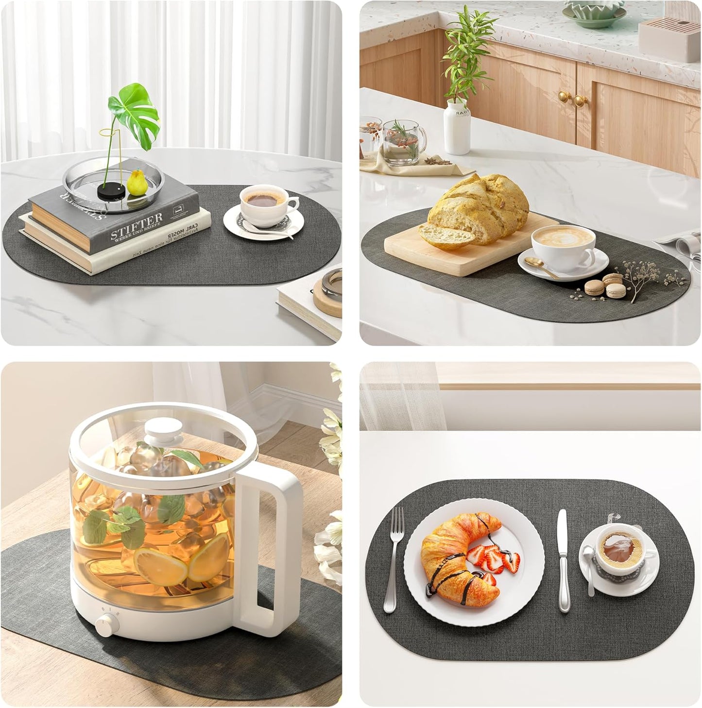 DOLOPL Large Placemats Set of 6, Oval Reversible Wipeable & Non-Slip Place Mats, Modern Faux