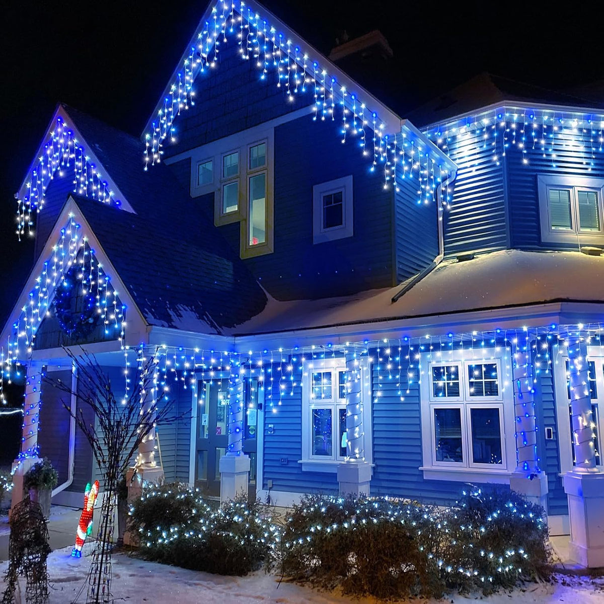 66ft Icicle Lights for Outside, Blue and White Christmas Lights Outdoor Indoor, 640 LED Twinkle
