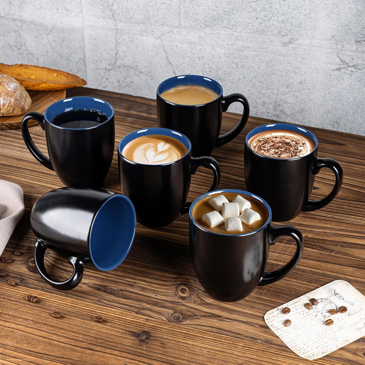 GBHOME 16oz Coffee Mugs Set of 6, Large Ceramic Coffee Mugs for Man, Woman, Dad, Mom, Modern Coffee