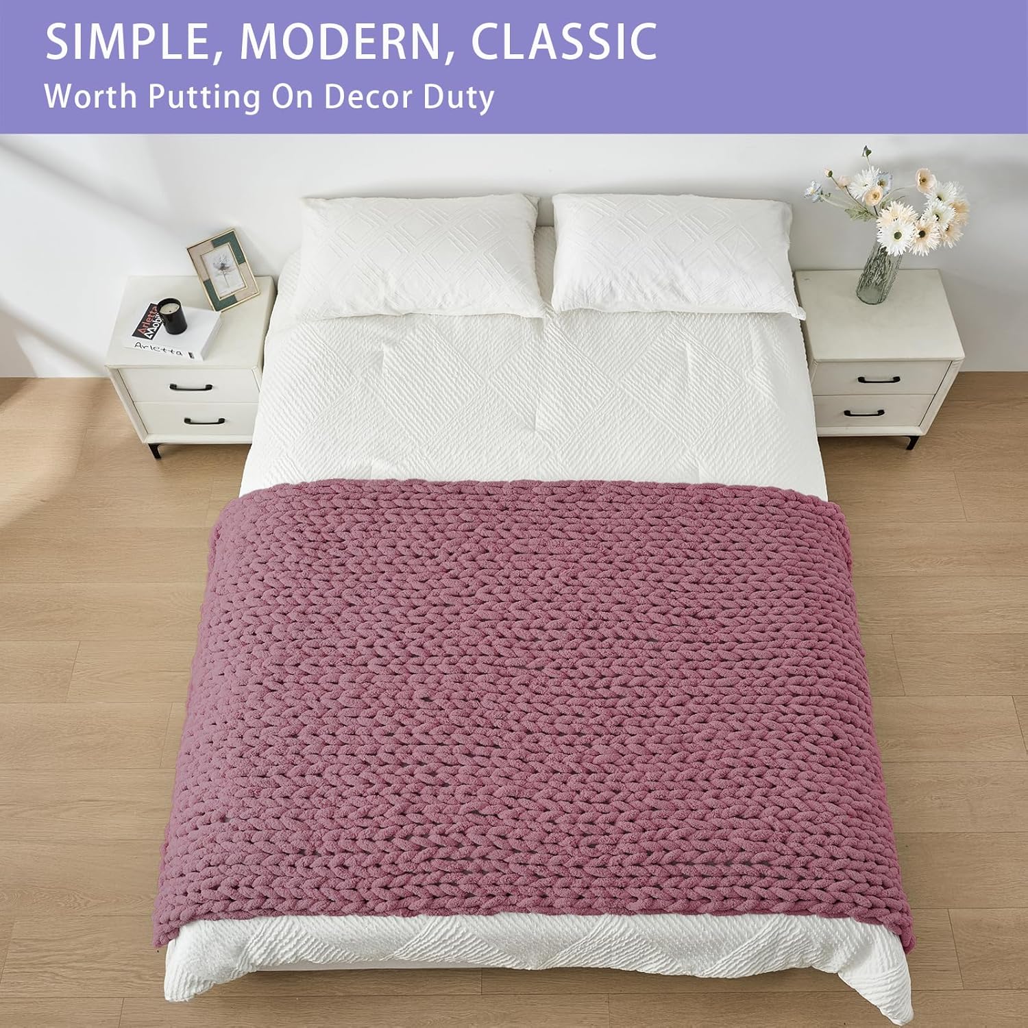 Bigacogo Chunky Knit Throw Blanket for Couch, 40x80 inches, 100% Hand Knitted with Thick Jumbo