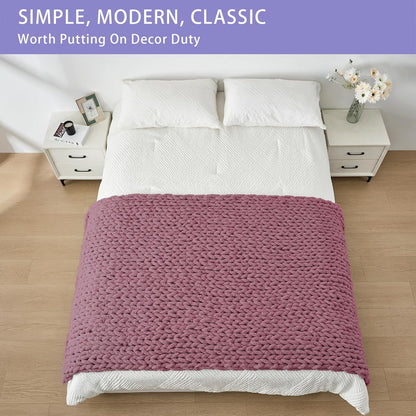 Bigacogo Chunky Knit Throw Blanket for Couch, 40x80 inches, 100% Hand Knitted with Thick Jumbo