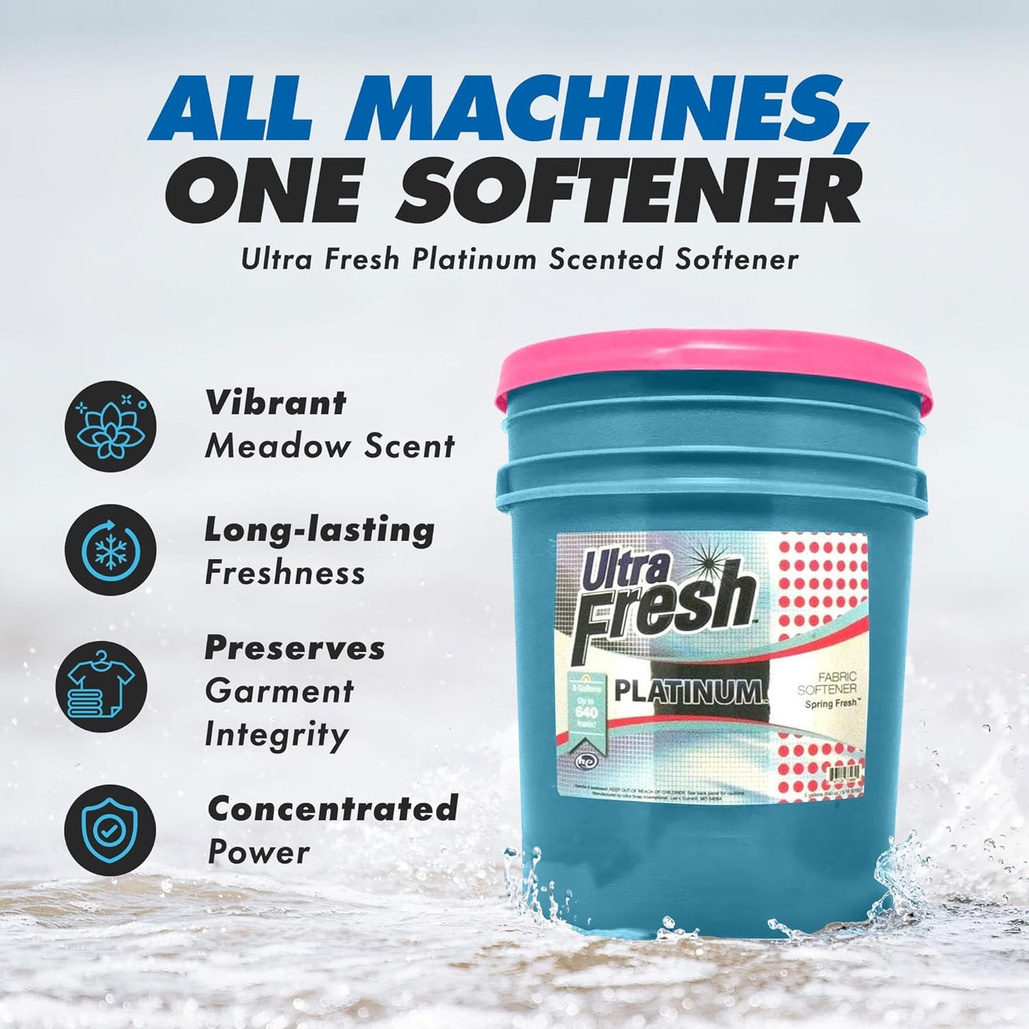 Ultra Fresh 5 Gallon Platinum Fabric Softener for All Machine Types, Liquid Laundry Softener, Up to