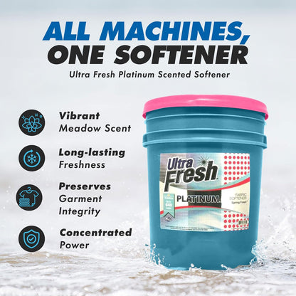 Ultra Fresh 5 Gallon Platinum Fabric Softener for All Machine Types, Liquid Laundry Softener, Up to